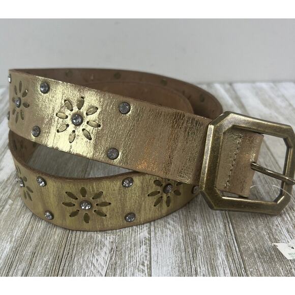 Gold Leather Boho Studded Bling Rodeo Cowgirl Medium Belt NWOT - Picture 1 of 6